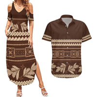 Brown Samoa Siapo Teuila Flowers Couples Matching Summer Maxi Dress and Hawaiian Shirt LT14 Brown - Polynesian Pride