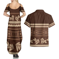 Brown Samoa Siapo Teuila Flowers Couples Matching Summer Maxi Dress and Hawaiian Shirt LT14 - Polynesian Pride