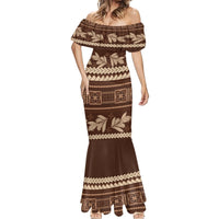 Brown Samoa Siapo Teuila Flowers Mermaid Dress LT14 - Polynesian Pride