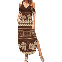 Brown Samoa Siapo Teuila Flowers Summer Maxi Dress LT14 Women Brown - Polynesian Pride