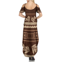 Brown Samoa Siapo Teuila Flowers Summer Maxi Dress LT14 - Polynesian Pride