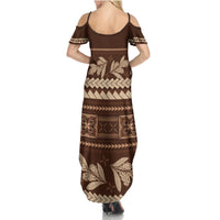 Brown Samoa Siapo Teuila Flowers Summer Maxi Dress LT14 - Polynesian Pride