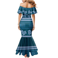 Dark Cyan Samoa Siapo Teuila Flowers Mermaid Dress LT14 - Polynesian Pride
