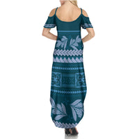Dark Cyan Samoa Siapo Teuila Flowers Summer Maxi Dress LT14 - Polynesian Pride