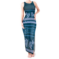 Dark Cyan Samoa Siapo Teuila Flowers Tank Maxi Dress LT14 Women Dark Cyan - Polynesian Pride