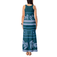 Dark Cyan Samoa Siapo Teuila Flowers Tank Maxi Dress LT14 - Polynesian Pride