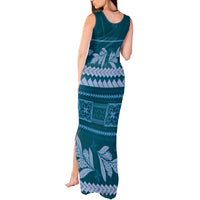 Dark Cyan Samoa Siapo Teuila Flowers Tank Maxi Dress LT14 - Polynesian Pride