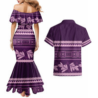 Purple Samoa Siapo Teuila Flowers Couples Matching Mermaid Dress and Hawaiian Shirt LT14 - Polynesian Pride