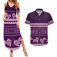 Purple Samoa Siapo Teuila Flowers Couples Matching Summer Maxi Dress and Hawaiian Shirt LT14 Purple - Polynesian Pride