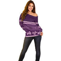 Purple Samoa Siapo Teuila Flowers Off Shoulder Sweater