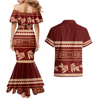 Red Samoa Siapo Teuila Flowers Couples Matching Mermaid Dress and Hawaiian Shirt LT14 - Polynesian Pride