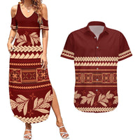 Red Samoa Siapo Teuila Flowers Couples Matching Summer Maxi Dress and Hawaiian Shirt LT14 Red - Polynesian Pride