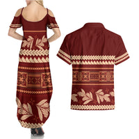 Red Samoa Siapo Teuila Flowers Couples Matching Summer Maxi Dress and Hawaiian Shirt LT14 - Polynesian Pride