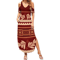 Red Samoa Siapo Teuila Flowers Summer Maxi Dress LT14 Women Red - Polynesian Pride