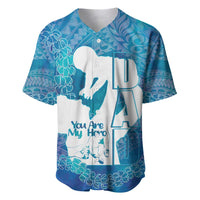 Turquoise Polynesia Father's Day Baseball Jersey Dad You Are My Hero