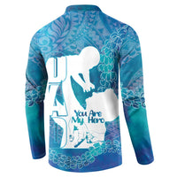 Turquoise Polynesia Father's Day Button Sweatshirt Dad You Are My Hero LT14 - Polynesian Pride