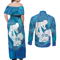 Turquoise Polynesia Father's Day Couples Matching Off Shoulder Maxi Dress and Long Sleeve Button Shirt Dad You Are My Hero LT14 - Polynesian Pride