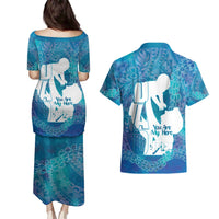 Turquoise Polynesia Father's Day Couples Matching Puletasi and Hawaiian Shirt Dad You Are My Hero LT14 - Polynesian Pride