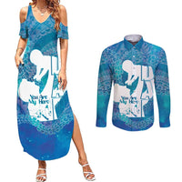 Turquoise Polynesia Father's Day Couples Matching Summer Maxi Dress and Long Sleeve Button Shirt Dad You Are My Hero LT14 Turquoise - Polynesian Pride