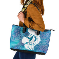 Turquoise Polynesia Father's Day Leather Tote Bag Dad You Are My Hero