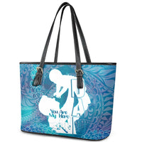 Turquoise Polynesia Father's Day Leather Tote Bag Dad You Are My Hero