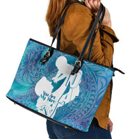 Turquoise Polynesia Father's Day Leather Tote Bag Dad You Are My Hero