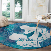 Turquoise Polynesia Father's Day Round Carpet Dad You Are My Hero