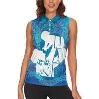 Turquoise Polynesia Father's Day Women Sleeveless Polo Shirt Dad You Are My Hero