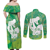 Green Polynesia Father's Day Couples Matching Off Shoulder Maxi Dress and Long Sleeve Button Shirt Dad You Are My Hero LT14 - Polynesian Pride