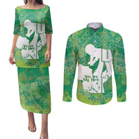 Green Polynesia Father's Day Couples Matching Puletasi and Long Sleeve Button Shirt Dad You Are My Hero LT14 Green - Polynesian Pride