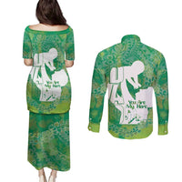 Green Polynesia Father's Day Couples Matching Puletasi and Long Sleeve Button Shirt Dad You Are My Hero LT14 - Polynesian Pride