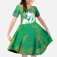Green Polynesia Father's Day Family Matching Off The Shoulder Long Sleeve Dress and Hawaiian Shirt Dad You Are My Hero