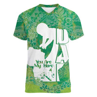 Green Polynesia Father's Day Women V-Neck T-Shirt Dad You Are My Hero