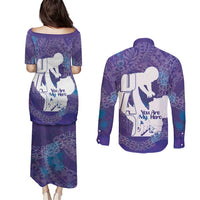 Purple Polynesia Father's Day Couples Matching Puletasi and Long Sleeve Button Shirt Dad You Are My Hero LT14 - Polynesian Pride