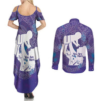 Purple Polynesia Father's Day Couples Matching Summer Maxi Dress and Long Sleeve Button Shirt Dad You Are My Hero LT14 - Polynesian Pride