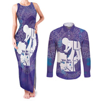 Purple Polynesia Father's Day Couples Matching Tank Maxi Dress and Long Sleeve Button Shirt Dad You Are My Hero LT14 Purple - Polynesian Pride