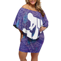 Purple Polynesia Father's Day Family Matching Off Shoulder Short Dress and Hawaiian Shirt Dad You Are My Hero