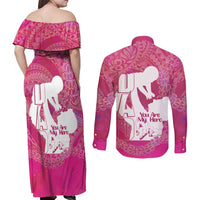 Pink Polynesia Father's Day Couples Matching Off Shoulder Maxi Dress and Long Sleeve Button Shirt Dad You Are My Hero