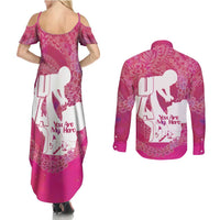 Pink Polynesia Father's Day Couples Matching Summer Maxi Dress and Long Sleeve Button Shirt Dad You Are My Hero LT14 - Polynesian Pride