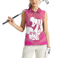 Pink Polynesia Father's Day Women Sleeveless Polo Shirt Dad You Are My Hero