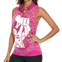 Pink Polynesia Father's Day Women Sleeveless Polo Shirt Dad You Are My Hero