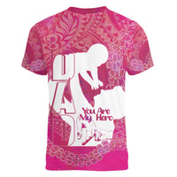 Pink Polynesia Father's Day Women V-Neck T-Shirt Dad You Are My Hero