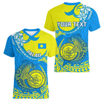 Personalised Palau Independence Day Women V Neck T Shirt Happy 29th Anniversary Polynesian Hammerhead Shark LT14 - Polynesian Pride