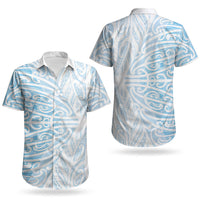 Blue New Zealand Puhoro Maori Tattoo Couples Matching Long Sleeve Bodycon Dress and Hawaiian Shirt LT14 - Polynesian Pride