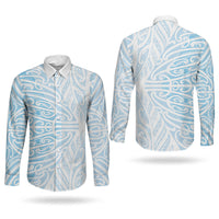 Blue New Zealand Puhoro Maori Tattoo Couples Matching Off Shoulder Maxi Dress and Long Sleeve Button Shirt LT14 - Polynesian Pride