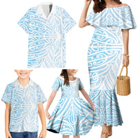 Blue New Zealand Puhoro Maori Tattoo Family Matching Mermaid Dress and Hawaiian Shirt
