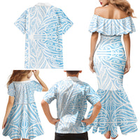 Blue New Zealand Puhoro Maori Tattoo Family Matching Mermaid Dress and Hawaiian Shirt