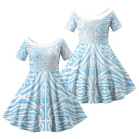 Blue New Zealand Puhoro Maori Tattoo Family Matching Off The Shoulder Long Sleeve Dress and Hawaiian Shirt LT14 Daughter's Dress Blue - Polynesian Pride