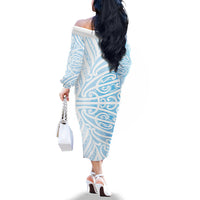 Blue New Zealand Puhoro Maori Tattoo Family Matching Off The Shoulder Long Sleeve Dress and Hawaiian Shirt
