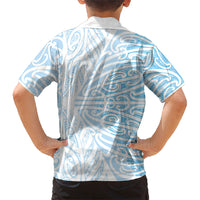 Blue New Zealand Puhoro Maori Tattoo Family Matching Off Shoulder Short Dress and Hawaiian Shirt
